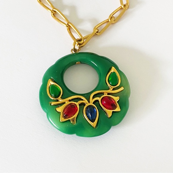 Crown Trifari Persian Garden lucite gold cabochon pendant necklace 20” - Picture 4 of 6